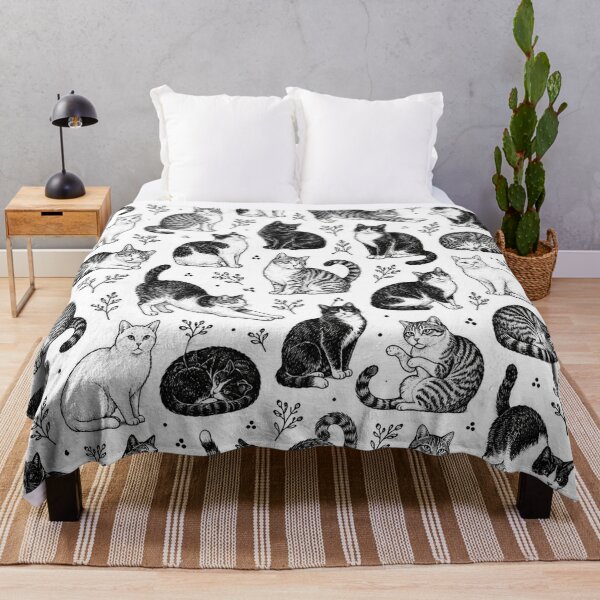Item preview, Black and White Cats – Vintage Hand\-Drawn Feline Repeating Pattern designed and sold by ndesigns1.