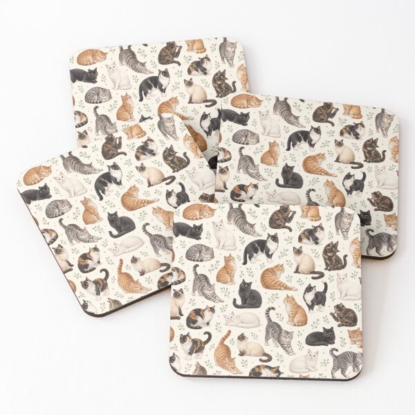 Item preview, Vintage Colorful Cats – Botanical Cat Repeating Pattern designed and sold by ndesigns1.