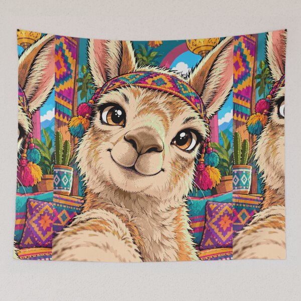 Item preview, Cute Llama Selfie Boho Colorful Animal Art Alpaca designed and sold by Neon Bones Studio.
