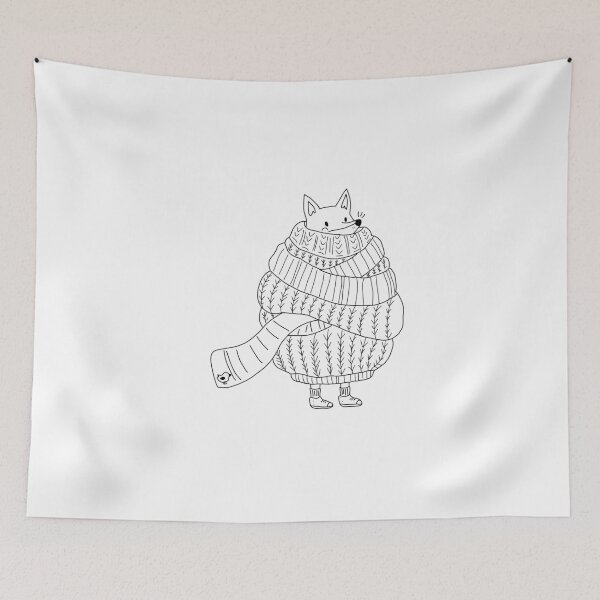 Item preview, Whimsical Winter Fox in Giant Scarf, Cozy Knitted Sweater Woodland Animal Line Art Coloring Page designed and sold by polisi26.