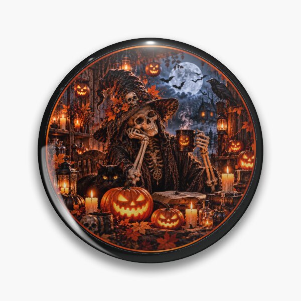Item preview, Gothic Halloween Skeleton Witch – Spooky Cat and Pumpkins designed and sold by Kiziorq.