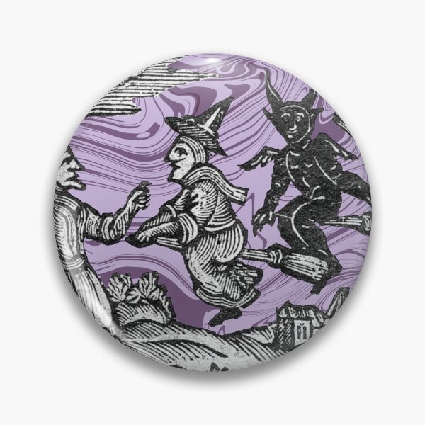 Item preview, Witches on Broomsticks - Antique Woodcut Art Print with Swirling Purple Marble Sky designed and sold by footnotes-club.