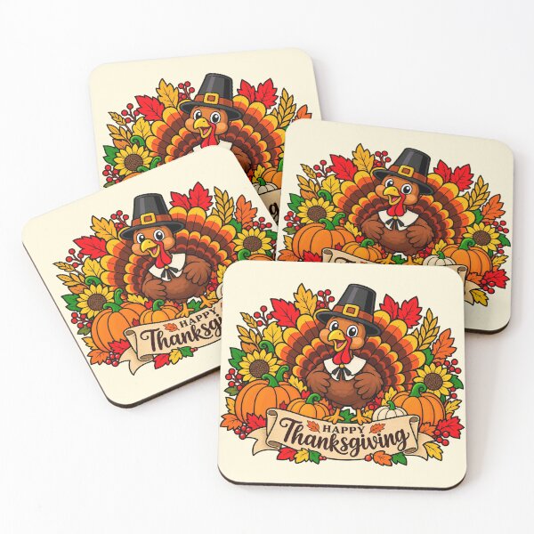Item preview, Cute Happy Thanksgiving Turkey & Pumpkins Fall Autumn Art designed and sold by CrazyCraftStudio.