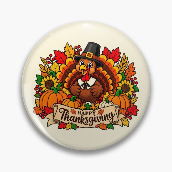 Item preview, Cute Happy Thanksgiving Turkey & Pumpkins Fall Autumn Art designed and sold by CrazyCraftStudio.