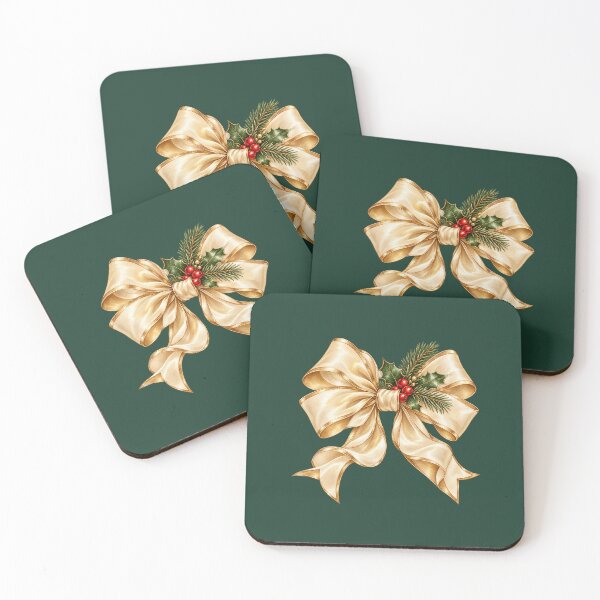 Item preview, Champagne Gold Christmas Bow with Red Holly Berries & Evergreen Watercolor designed and sold by AppareIIndustry.
