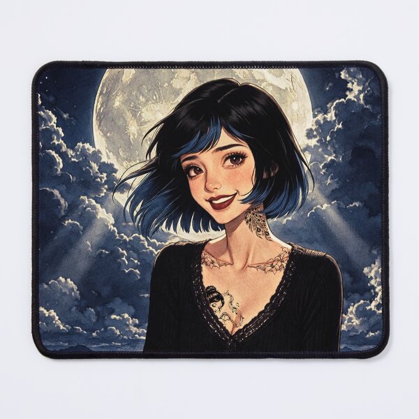 Item preview, Full Moon Night Cliff Boho Goth Tattoo Anime Girl Art    designed and sold by Hen-C-Art.
