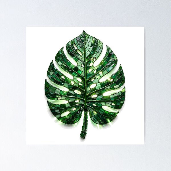 Item preview, Stained Glass Monstera Leaf | Green Monochrome Mosaic Tile Art designed and sold by Robert Lucio.