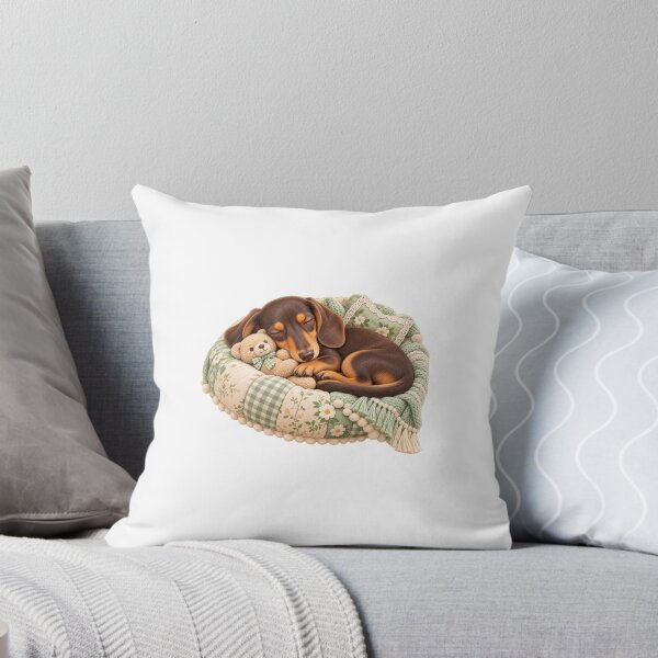 Item preview, Puffy 3D Chocolate Tan Dachshund Sleeping with Teddy Bear designed and sold by LunaDogStudio.