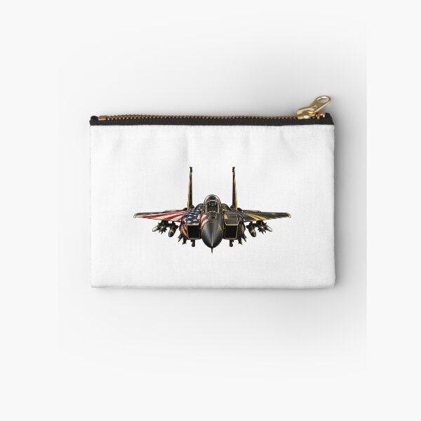 Item preview, F-15E Strike Eagle American Flag Fighter Jet Front View Black Gold Aircraft designed and sold by IRON WINGS /USAF.
