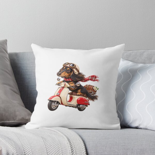 Item preview, Puffy 3D Glossy Black and Tan Dachshund on Vintage Scooter designed and sold by LunaDogStudio.
