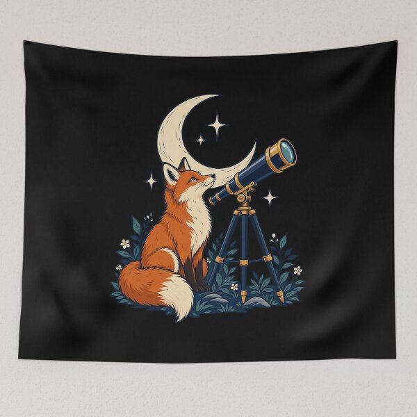 Item preview, Stargazing Fox with Telescope and Crescent Moon designed and sold by TeeAbility.