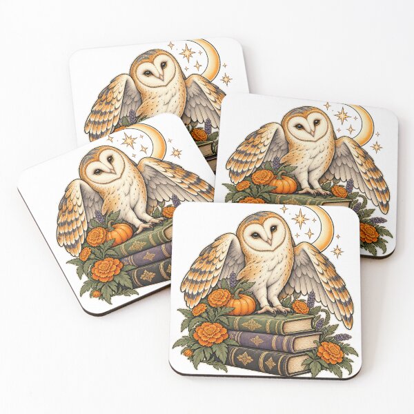 Item preview, Moonlit Barn Owl with Books and Marigolds designed and sold by NewAgeNexus.