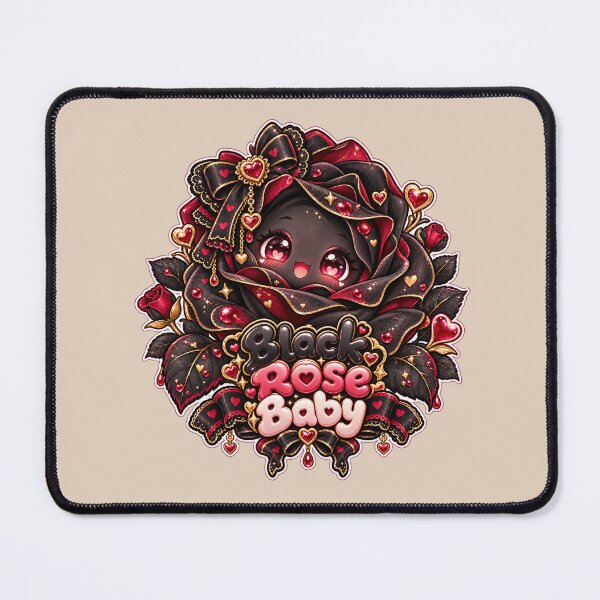 Item preview, Black Rose Baby – Cute Dark Floral Gothic Kawaii Art designed and sold by MetaModel Editions.