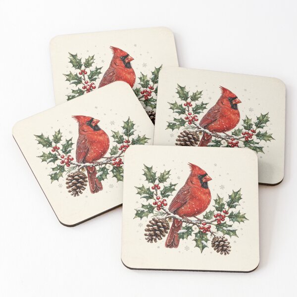 Item preview, Vintage Christmas Cardinal with Holly and Snow designed and sold by Nusrat002.