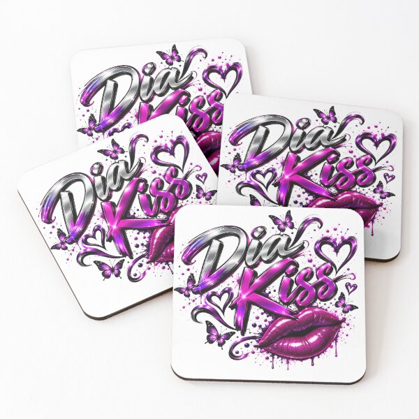 Item preview, Dia Kiss – Chrome Lettering, Glossy Magenta Lips & Butterflies designed and sold by DansCreations42.