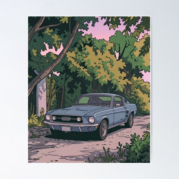 Item preview, 1967 Ford Mustang Fastback Retro Anime Aesthetic Classic Muscle Car Art designed and sold by Motorline44.