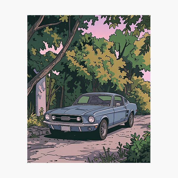 Item preview, 1967 Ford Mustang Fastback Retro Anime Aesthetic Classic Muscle Car Art designed and sold by Motorline44.