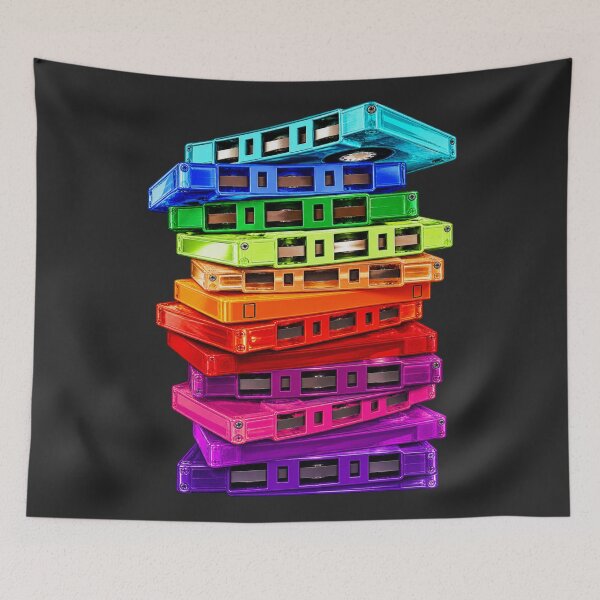 Item preview, Colorful Cassette Tapes Stack Retro Rainbow Music Nostalgia Vintage designed and sold by Pliable.