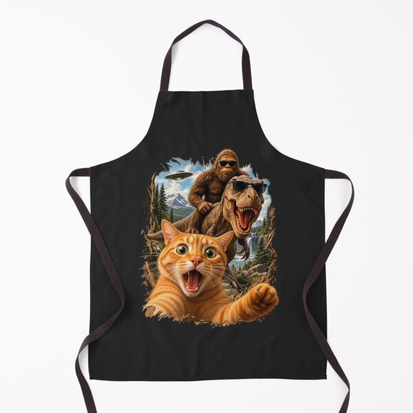 Item preview, Cat Selfie Bigfoot Riding T Rex UFO Mountains Funny Absurd Humor designed and sold by Pliable.