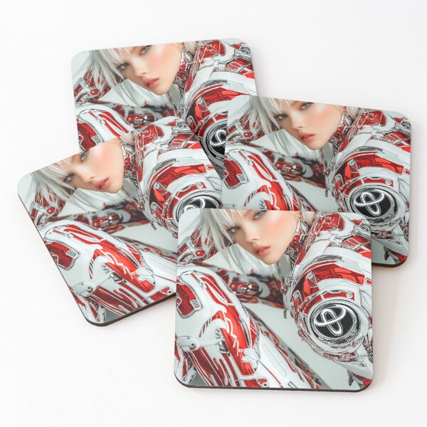 Item preview, Woman in white hair in futuristic suit white and red designed and sold by Verademacedoart.