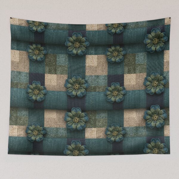 Item preview, Denim Patchwork Plaid with Denim Floral Art designed and sold by Piotrek0001.