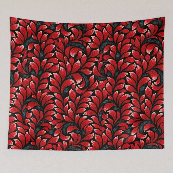 Item preview, Crimson Red Folk Art Botanical Leaves Pattern designed and sold by Piotrek0001.