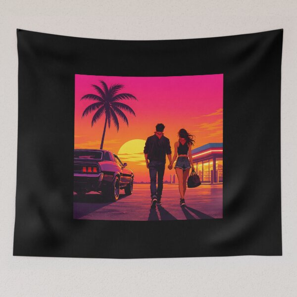 Item preview, Outlaw Couple Neon Sunset Retro Crime Poster designed and sold by RekiStyle.