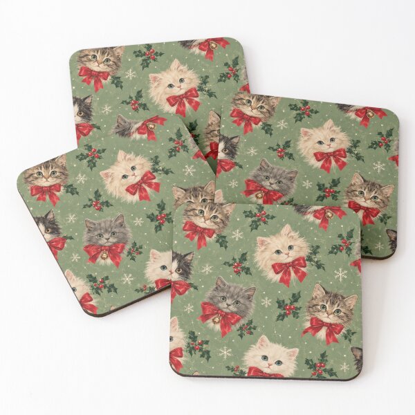 Item preview, Vintage Christmas Cats with Red Bows designed and sold by TheRBGifts.