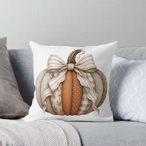 Item preview, Neutral Patchwork Pumpkin with Linen Bow – Rustic Gingham Cottagecore Fall Design designed and sold by Heather Renees Designs.