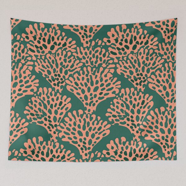Item preview, Coral Pink Fan Tree Pattern on Deep Teal designed and sold by Piotrek0001.