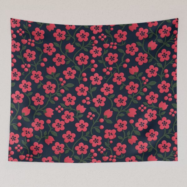 Item preview, Midnight Navy Folk Art Pink Floral Pattern designed and sold by Piotrek0001.