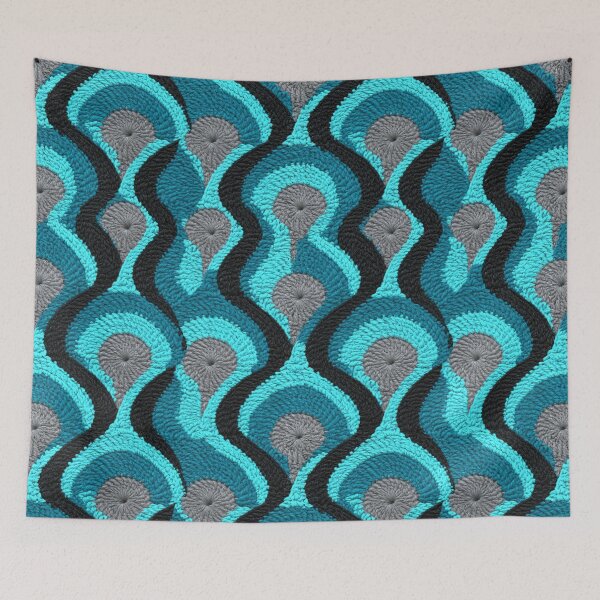 Item preview, Peacock Blue and Grey Scalloped Wave Pattern designed and sold by Piotrek0001.