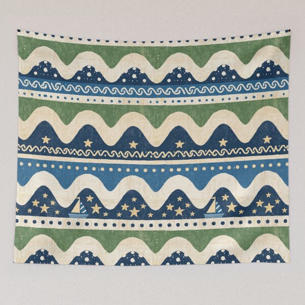 Item preview, Nordic Folk Wave Striped Pattern in Navy designed and sold by Piotrek0001.