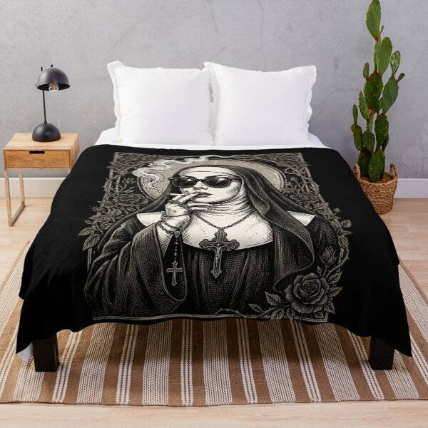 Item preview, Smoking Nun with Sunglasses Gothic Woodcut Art designed and sold by k3rstman1.