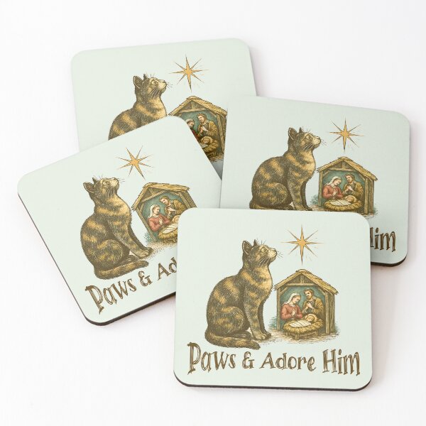 Item preview, Tortoiseshell Cat Christian Christmas Paws and Adore Him designed and sold by Sachie's Studio.