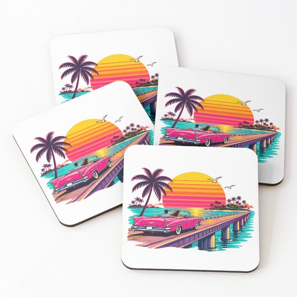 Item preview, Pink Convertible Ocean Bridge Retro Sunset Road Trip designed and sold by RekiStyle.