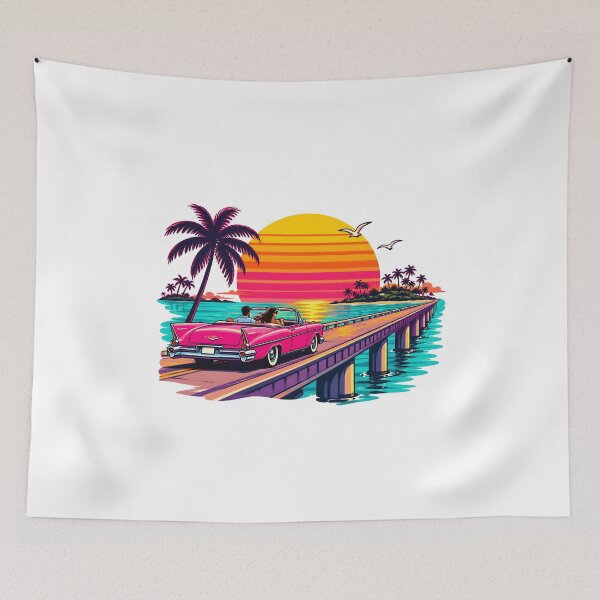 Item preview, Pink Convertible Ocean Bridge Retro Sunset Road Trip designed and sold by RekiStyle.