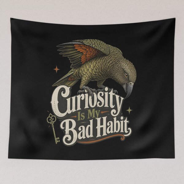 Item preview, Kea Parrot Shirt - Curiosity Is My Bad Habit - Halloween Alpine Bird Tee - Vintage Expedition Outdoor Apparel designed and sold by Max Store.