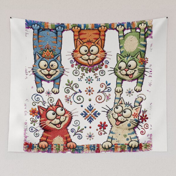 Item preview, Funny Cross Stitch Cats Quirky Folk Needlepoint Design designed and sold by  One City Two Children Studio.