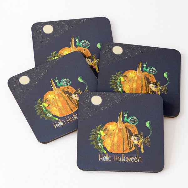 Item preview, Hello Halloween Cute Animals on Pumpkin Night Sky designed and sold by QRUASEL.