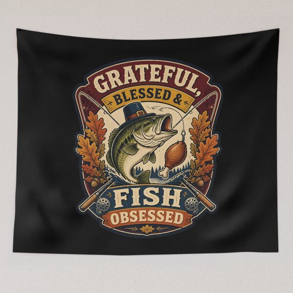 Item preview, Grateful Blessed And Fish Obsessed Retro Thanksgiving Fishing designed and sold by LeSoniPapaPrint.