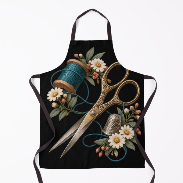 Item preview, Vintage Sewing Scissors Teal Thread and Daisies designed and sold by TeeAbility.
