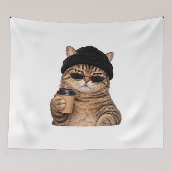 Item preview, Unimpressed Cat Beanie Sunglasses Coffee Monday Mood designed and sold by RekiStyle.