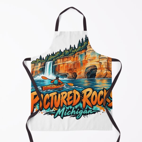 Item preview, Pictured Rocks Michigan Watercolor Cliffs Kayak Lake Superior Vintage Travel Souvenir designed and sold by North Shore Prints.