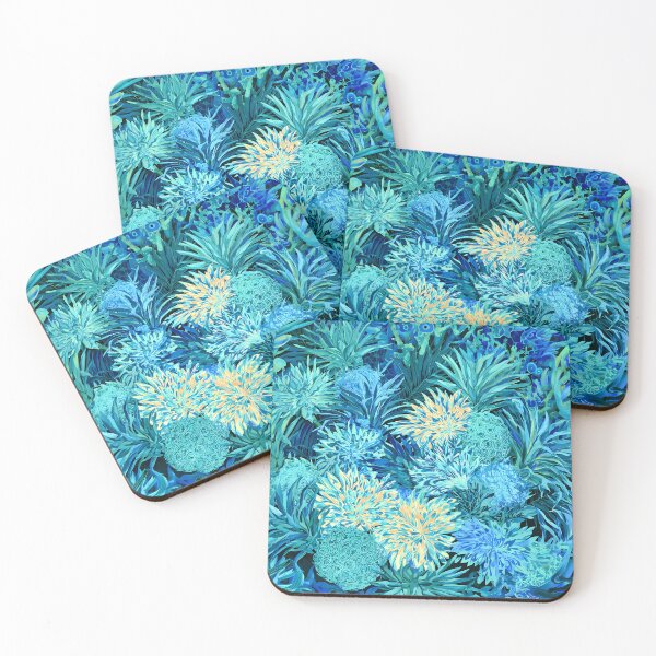 Item preview, Blue Tropical Floral Pattern Pineapple Coral Reef Art designed and sold by Lunat1kk.