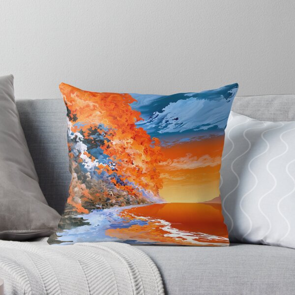 Item preview, Fiery Orange Sunset Sea Landscape Painting Art designed and sold by Lunat1kk.