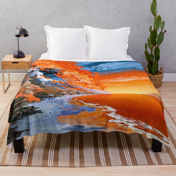Item preview, Fiery Orange Sunset Sea Landscape Painting Art designed and sold by Lunat1kk.