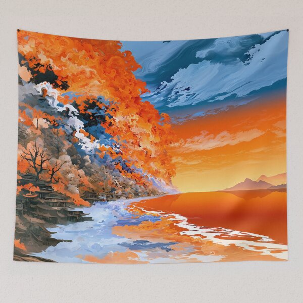 Item preview, Fiery Orange Sunset Sea Landscape Painting Art designed and sold by Lunat1kk.