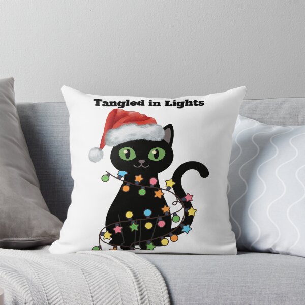Item preview, Black Cat with Santa Hat and String Lights  designed and sold by unadeara.