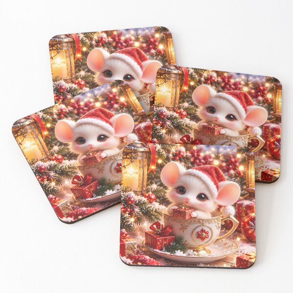 Item preview, Cute Christmas Mouse Teacup Santa Hat Vertical Art designed and sold by kawaiiaianimals.